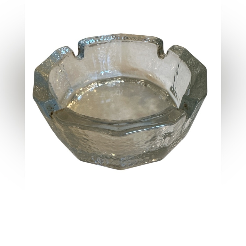 Vintage Clear Mid Century Iceberg Textured Glass Ashtray 4 Slots No Chips